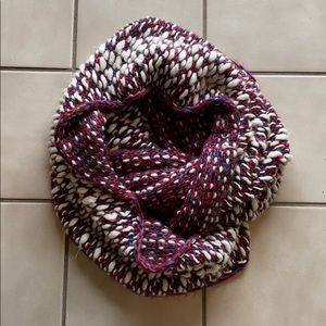Cozy ivory and maroon infinity scarf